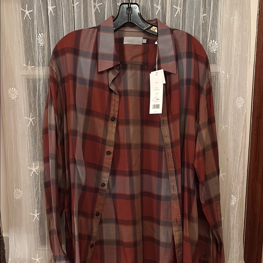 Vince Brown and Gray Casual Button Down Shirt